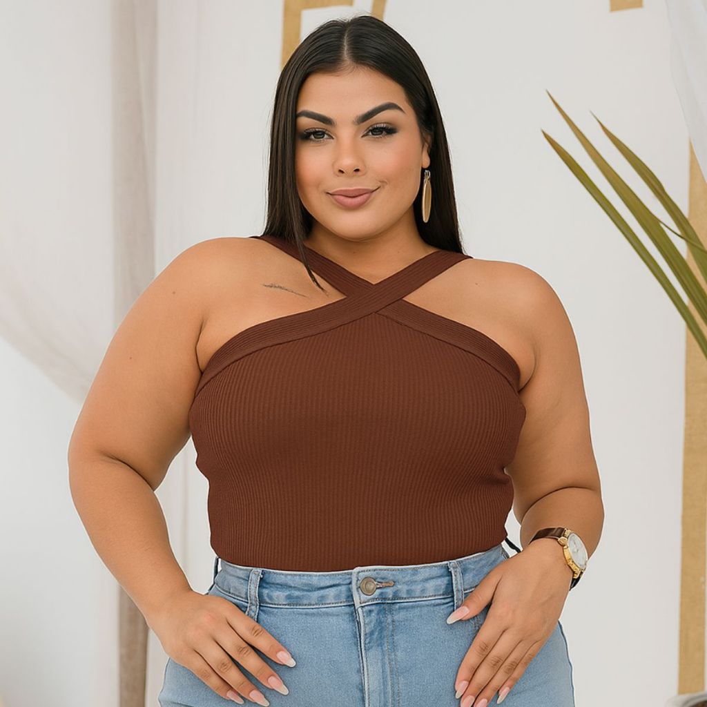 Blusa Plus Size Trançada no Pescoço Com Elasticidade Tamanho Grande 44 a 50 em Oferta na Shopee