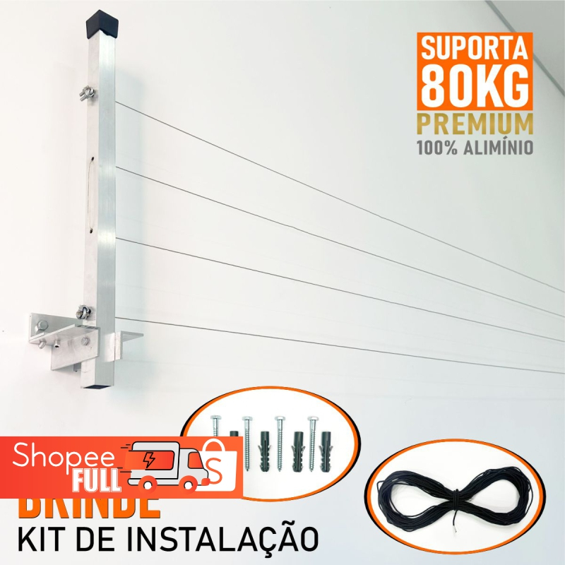 Varal Alumínio Reforçado Retrátil  De Parede Para Roupas Suporta Até 80kg - Home & Living