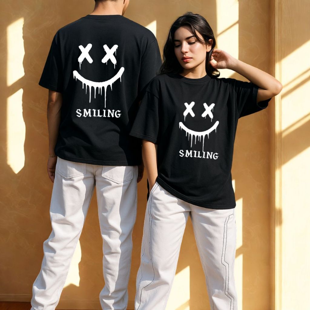 Kit 2 Camisetas Oversized Confortável Estilo Streetwear Smiling Tecido Algodão Despojada Sorriso