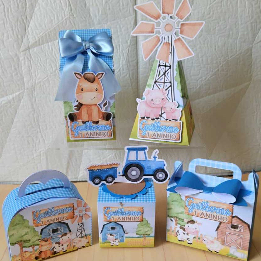 Kit Festa Fazendinha Aquarela Caixinhas Personalizadas lembrancinhas para Festas PEGUE E MONTE