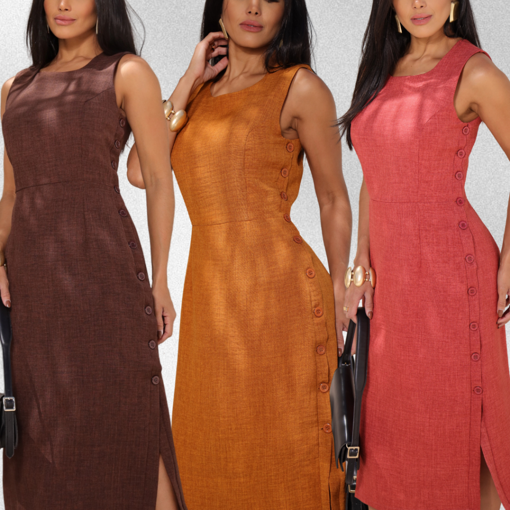 Vestido elegante tubinho forrado com botões laterais em linhão premium em Oferta na Shopee