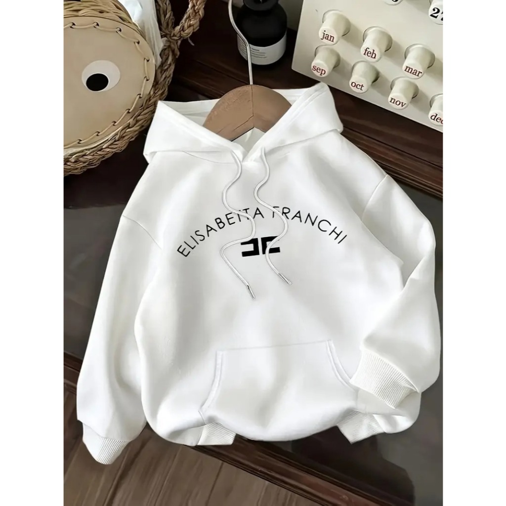 Moletom casual Unisex com estampa "ELISABETTA FRANCHI" - Ajuste solto, bolsos, estilo primavera/verão/outono, moletom ca