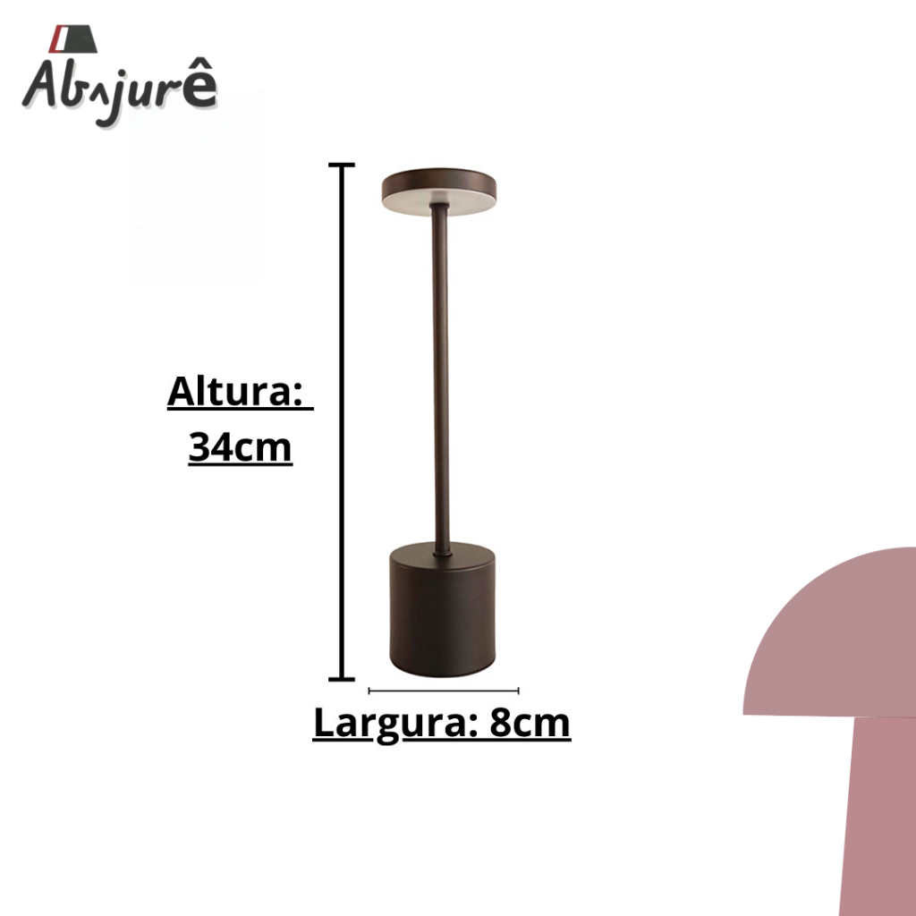 Luminária de Mesa Abajur Cabeceira Escrivaninha LED 3 em 1 Recarregável Tipo C Preto Cromado Dourado