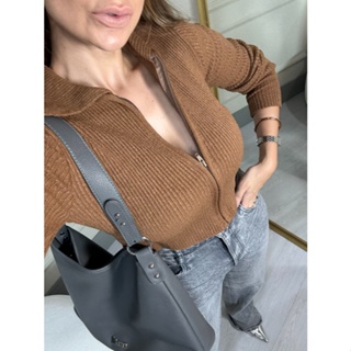 Jaqueta Cardigan Tricot Cropped Canelado Moda Zíper em Oferta na Shopee