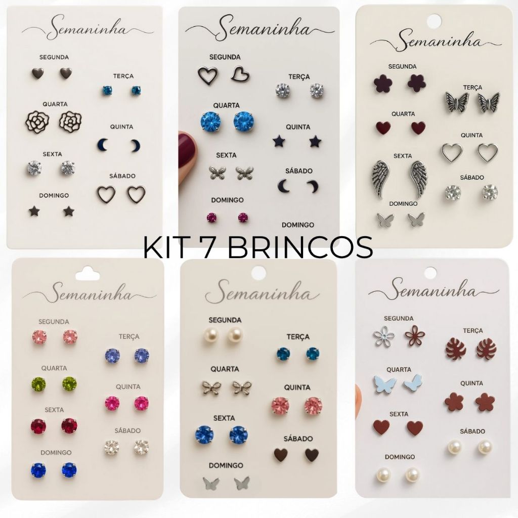 7 Pares de brincos Antialérgicos delicados - Feitos em Aço inox para não escurecer