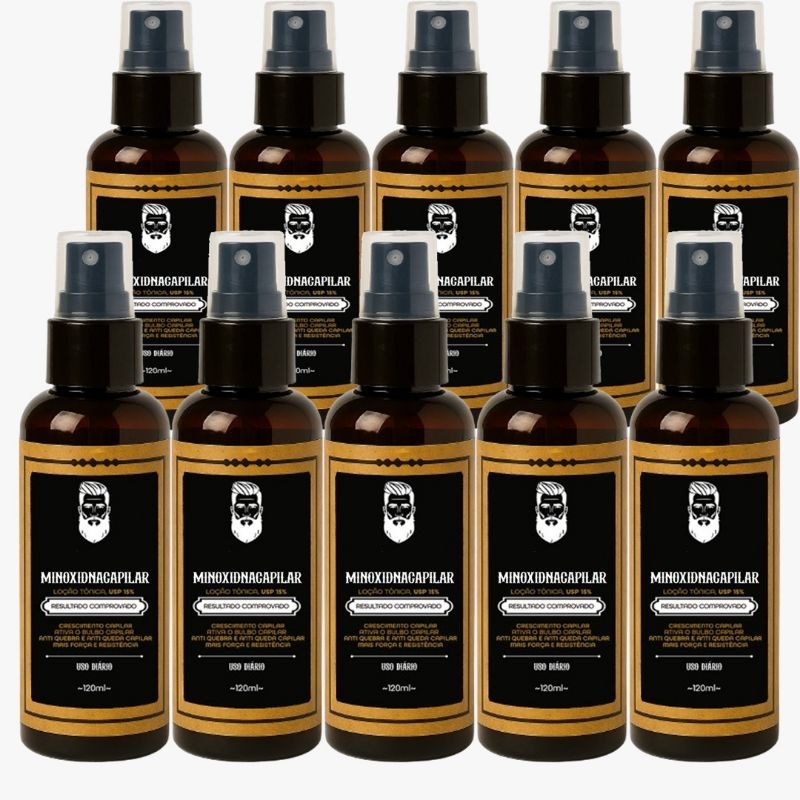 kit 10 Pro Barber MinoxDNACapilar Spray 120ml Crescimento Barba Cabelo Rápido Envio Imediato