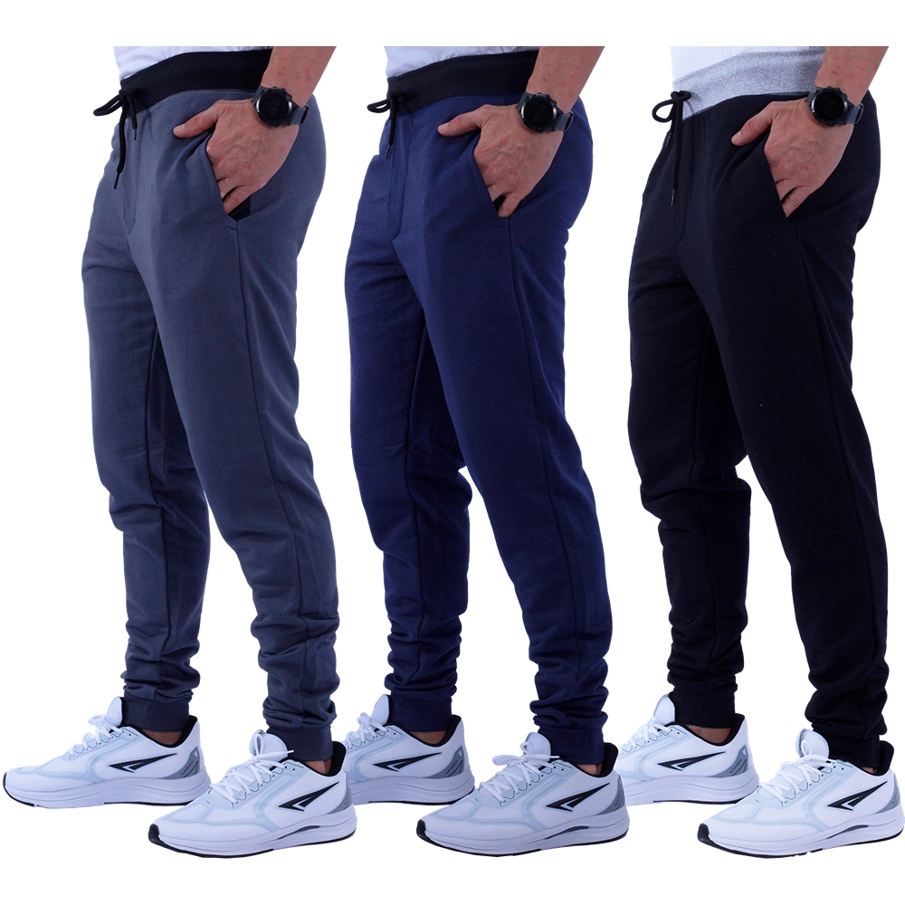 Kit 3 Calças Masculinas MXD Conceito Em Moletom e Moletinho Recorte Jogger Moletom Sem Pelúcia