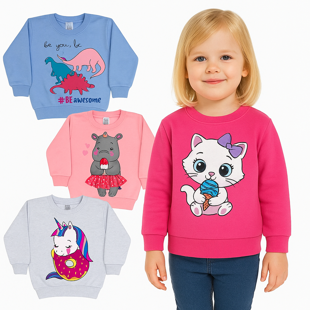 Kit 2 Casacos de Moletom Infantil Menina - Casacos feminino inverno- Kit 2 Casacos de Mole...