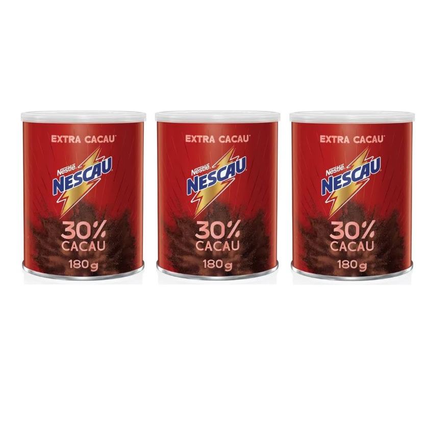 KIT 3 Latas Achocolatado Em Pó NESCAU 30% CACAU 180g