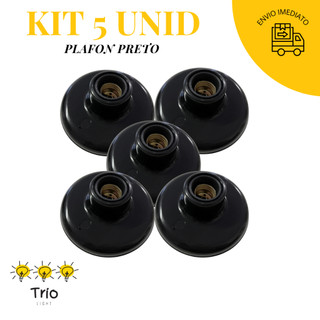 Kit 05 Plafon Preto Soquete E27 Bivolt Plafonier Redondo Luminaria Bocal de Teto Expedição