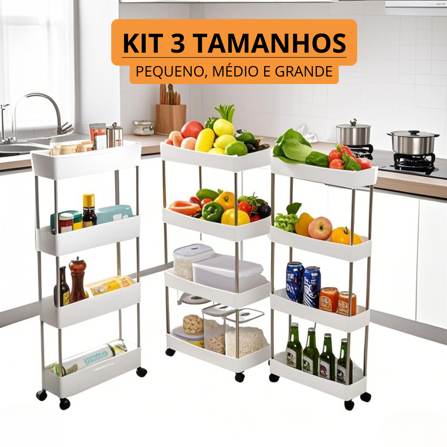 Kit 3 Carrinhos Organizador 4 Camadas Móvel Para Lavanderia Cozinha Banheiro Rack Prático P M G em Oferta na Shopee