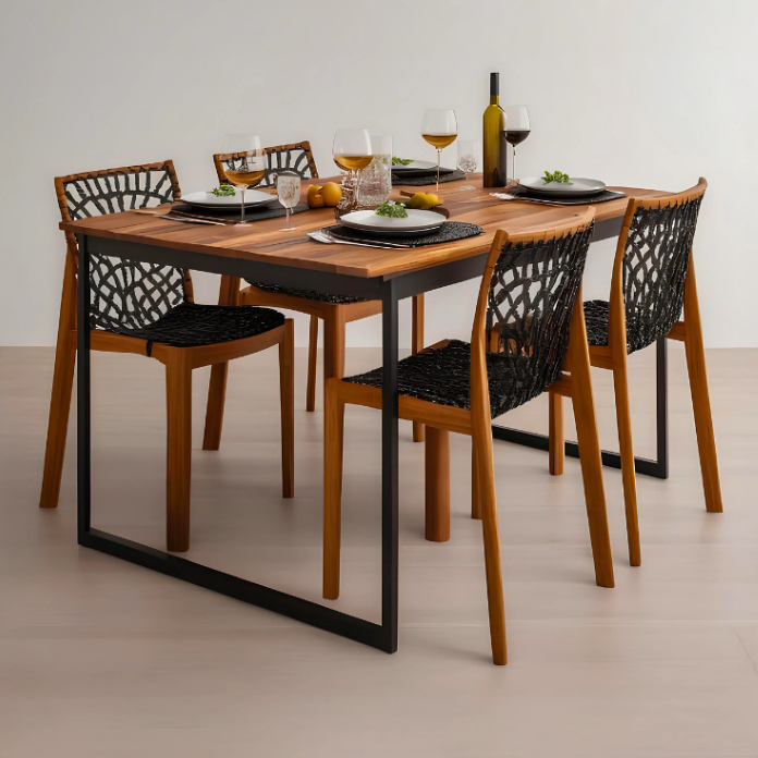 Mesa de Jantar 4 a 6 Cadeiras MDF - Estilo Industrial para Cozinha Pequena