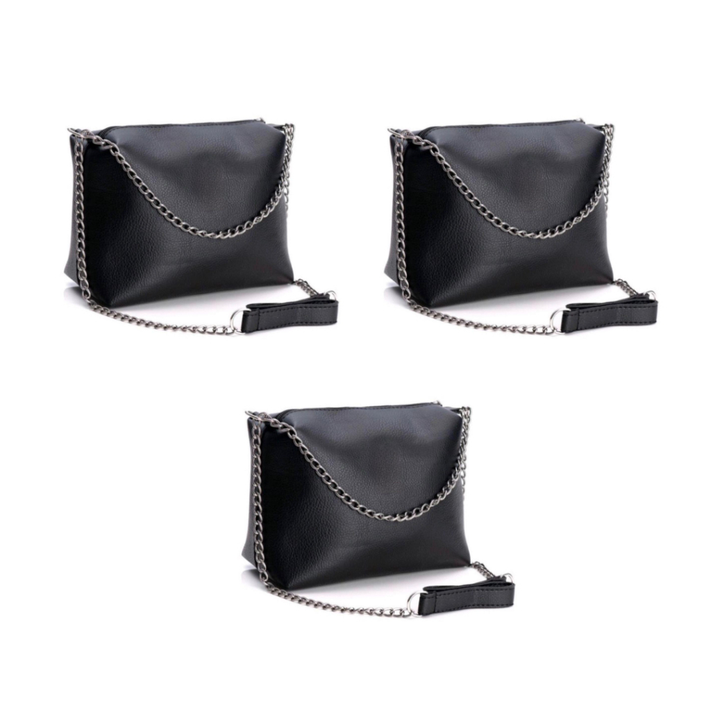 KIT 3 PEÇAS BOLSA FEMININA  BAÚ DE ZIPÉR E ALÇA DE CORRENTE