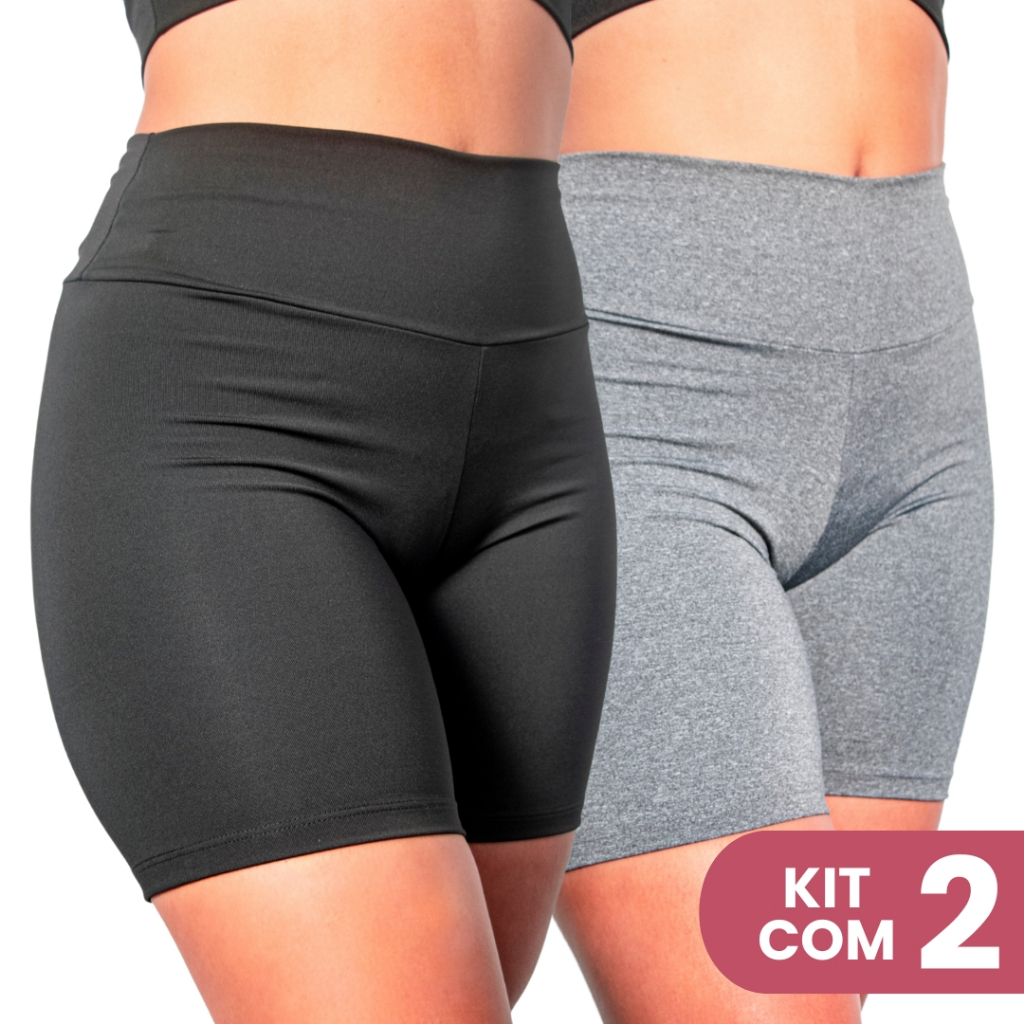 Kit 2 Shorts Básico Fitness Academia  Crossfit Feminino Sem Transparência Esportivo Confortável