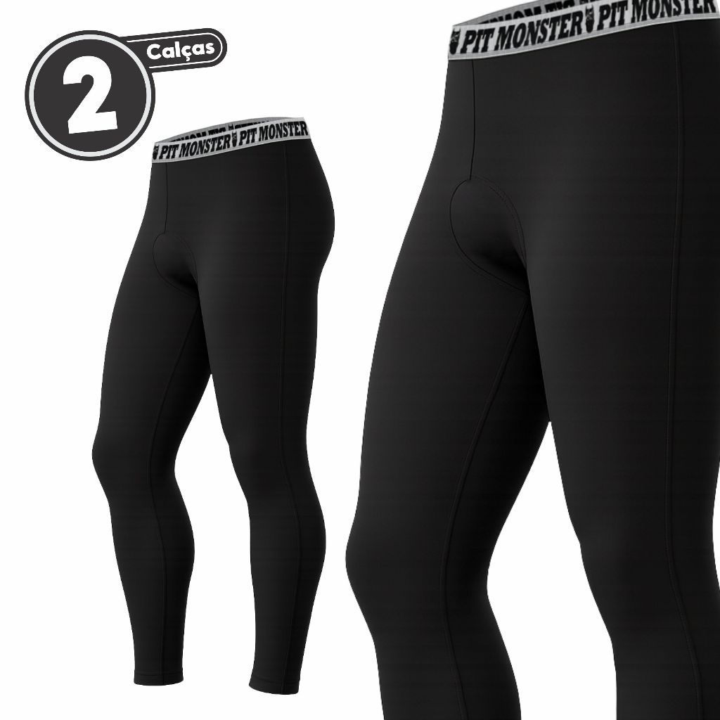 KIT 2 Calça Térmica Segunda Esportivo Masculino Pele Proteção UV50 + Microfibra PitMonster