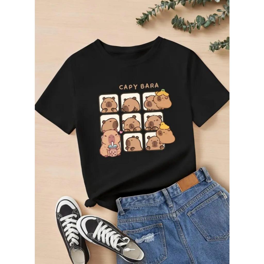 Camisa Quadrinhos Capivara Adulto E Infantil Girl Fofa Confortável Camiseta 2 ao GG