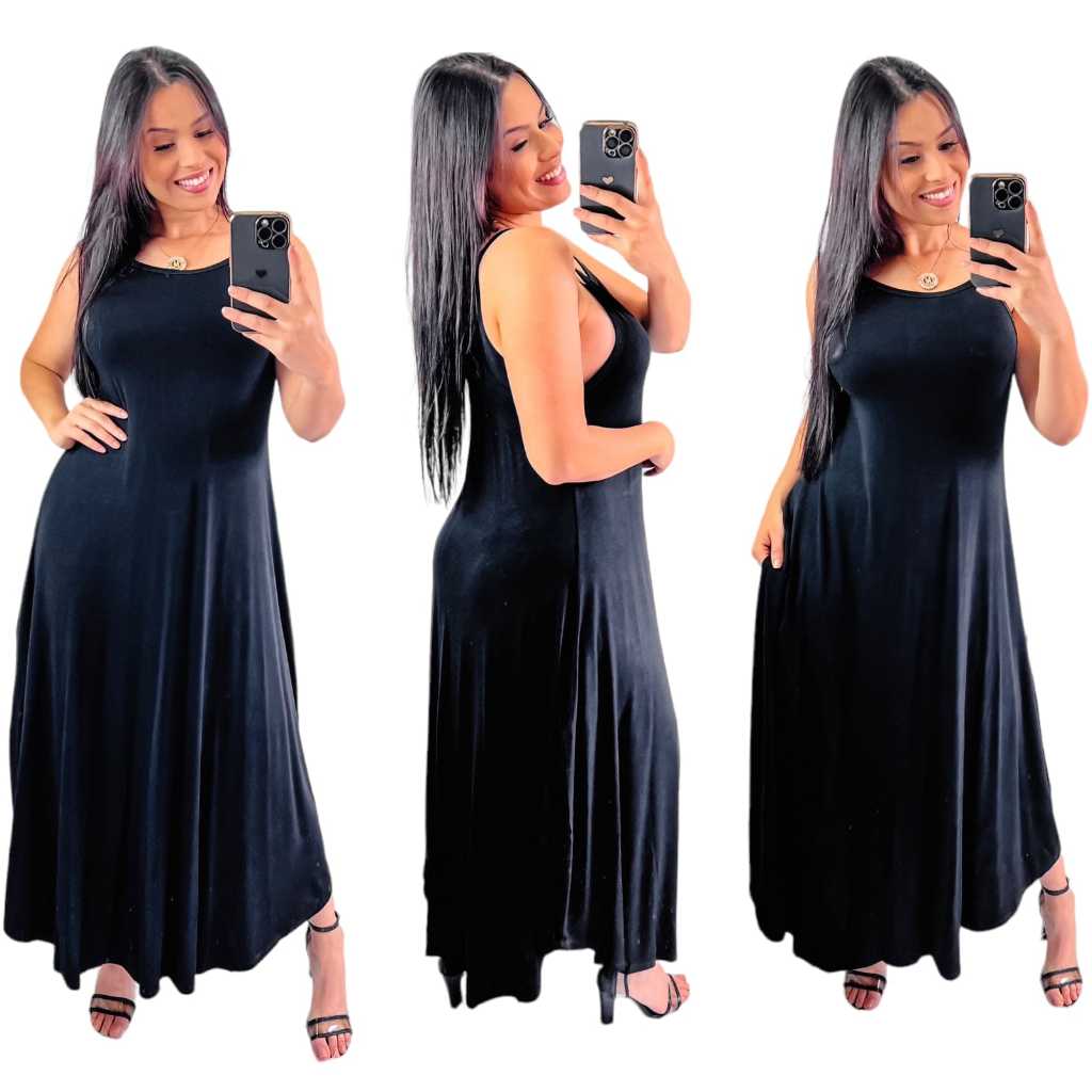 vestido longo alça fina em viscolycra