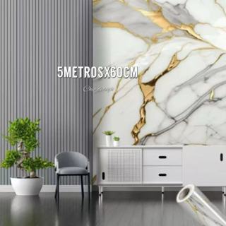 Papel de parede Adesivos para cozinha Brilhante Mármore Azul Dourado 5 Metro x 60 cm Resistente a Agua/Óleo em Oferta na Shopee