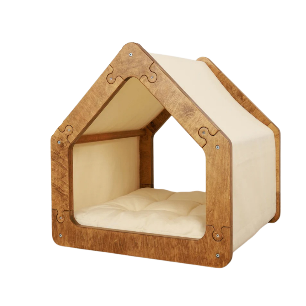 Casa Pet de Madeira e Tecido  Conforto e Estilo para Seu Pet Média
