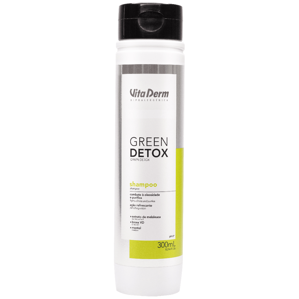Shampoo Green Detox Vita derm 300ml •Limpeza Profunda Suave •Antipoluição e Uso Diário •Sem Ressecar