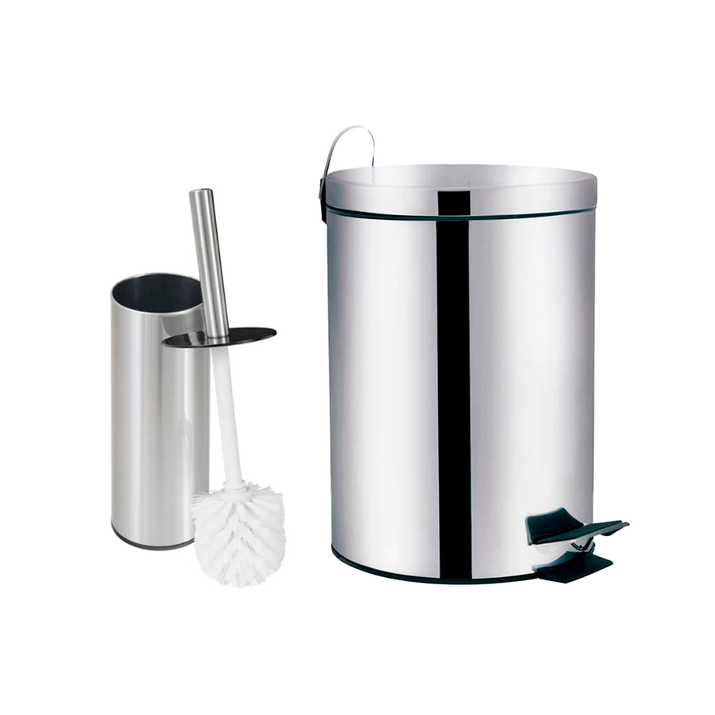 Kit Lixeira 5 litros Inox + Escova Sanitária Inox para Banheiro em Oferta na Shopee