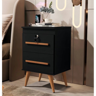 Mesa de Cabeceira 2 Gavetas com Chave G2 Preto Clique Moveis