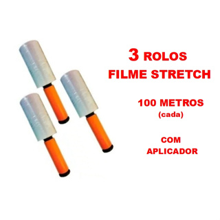 3 Rolos Filme Stretch C/ Cabo Adaptador (10cm) 100 Metros (cada) em Oferta na Shopee