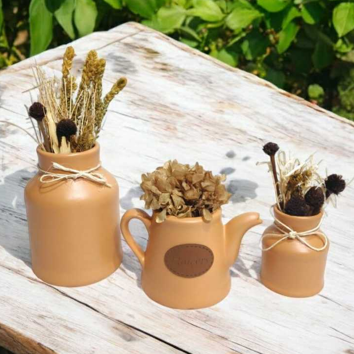 Kit 3 Peças Para Decoracao Bule Latao e Lata em Ceramica Alaranjado Elegance em Oferta na Shopee