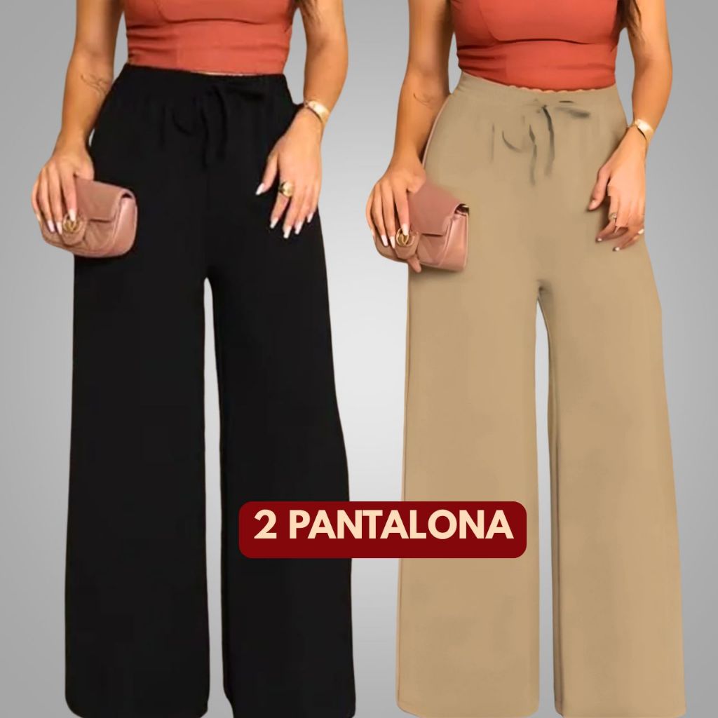 Kit Calça Pantalona Feminina Cintura Alta Tecido Duna com Elástico na Cintura sem Bolso RL TRENDS