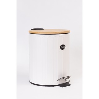 Lixeira 5L Romana com Tampa de Bambu Pedal e Cesto Interno Cozinha Banheiro Lavabo Clean Compacta