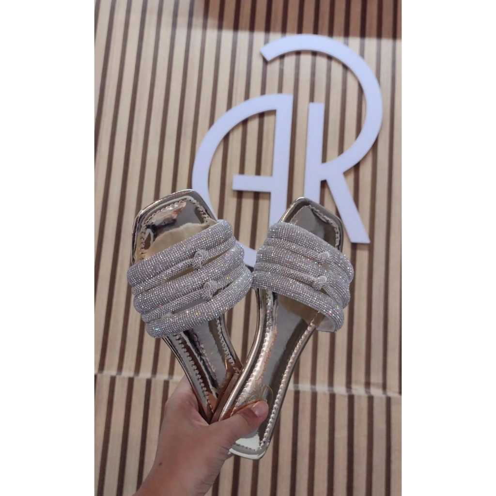 Sandália Feminina Rasteirinha Metalizado Spec Ouro Strass Enfeite Perfeita Luxo Confortável Brilho Moda em Oferta na Shopee