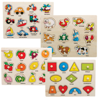 Tabuleiros Quebra Cabeça C/ Pinos Animais Frutas Transporte Letras Geométricas Educativo TOYMIX