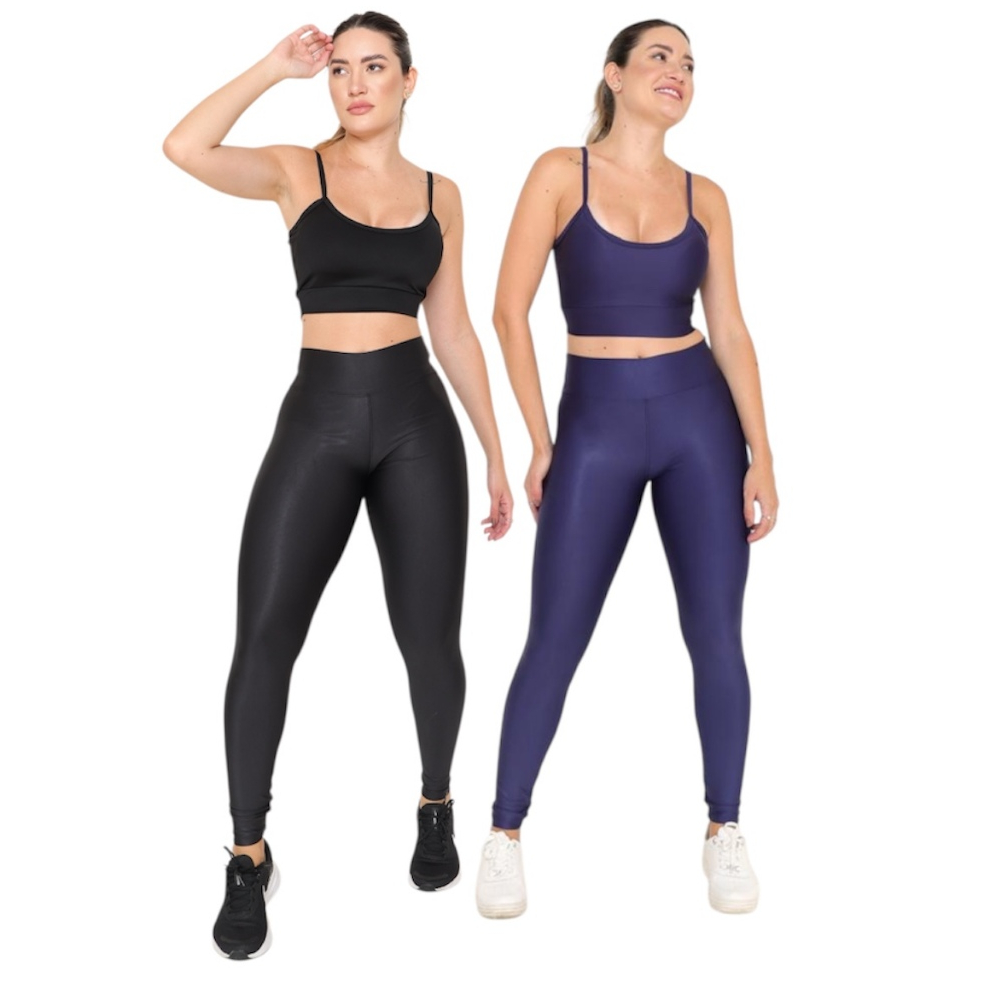 Kit 2 Leggings Suplex Cós Alto Fitness academia caminhada confortável