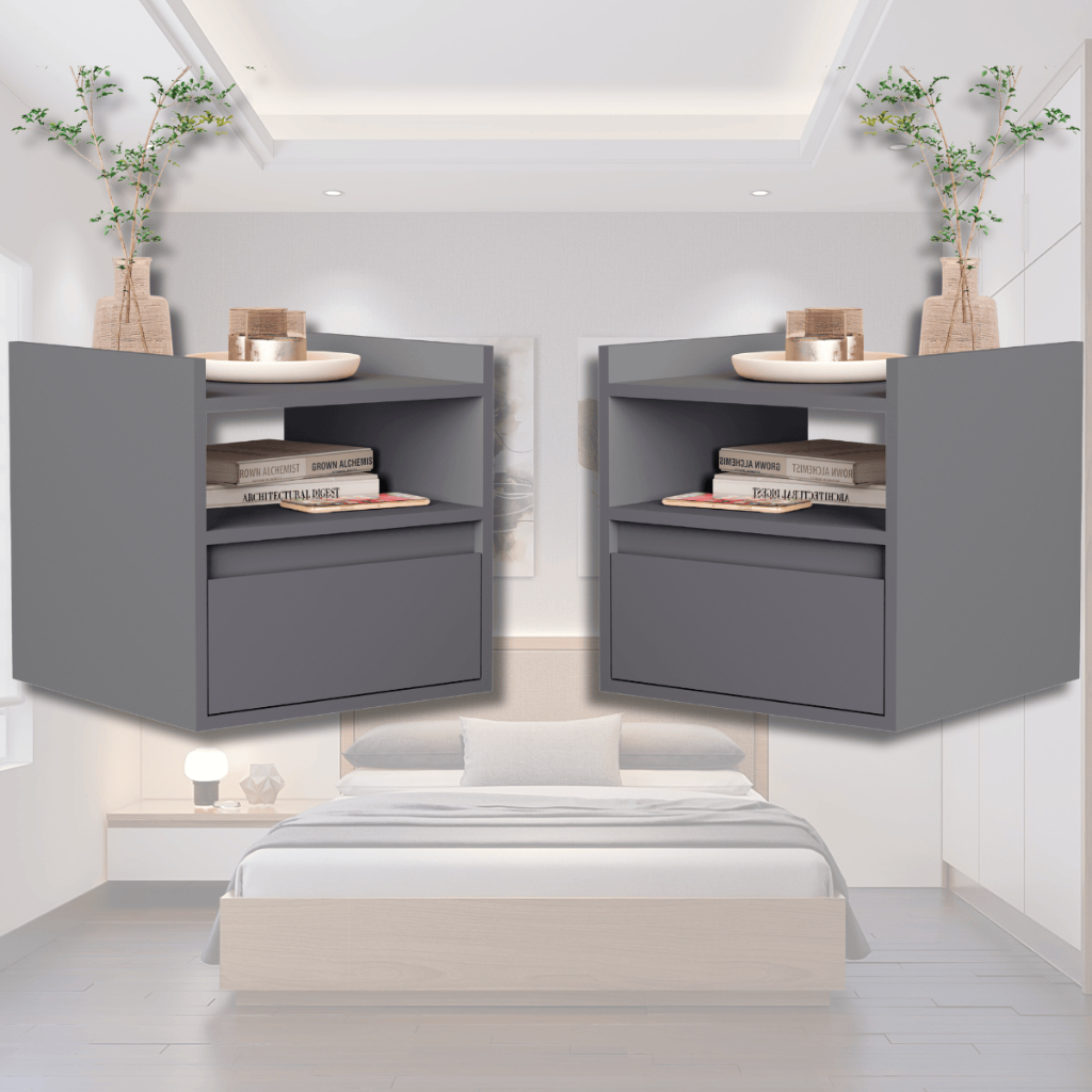PROMOÇÃO Kit 2 Mesa de Cabeceira Aerea Para Quarto Nicho Organizador e Porta Basculante Criado 2 UND