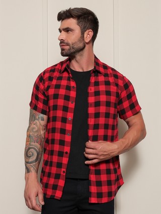 camisa xadrez masculina camisa manga curta viscose masculino colorida Quadriculada Junina