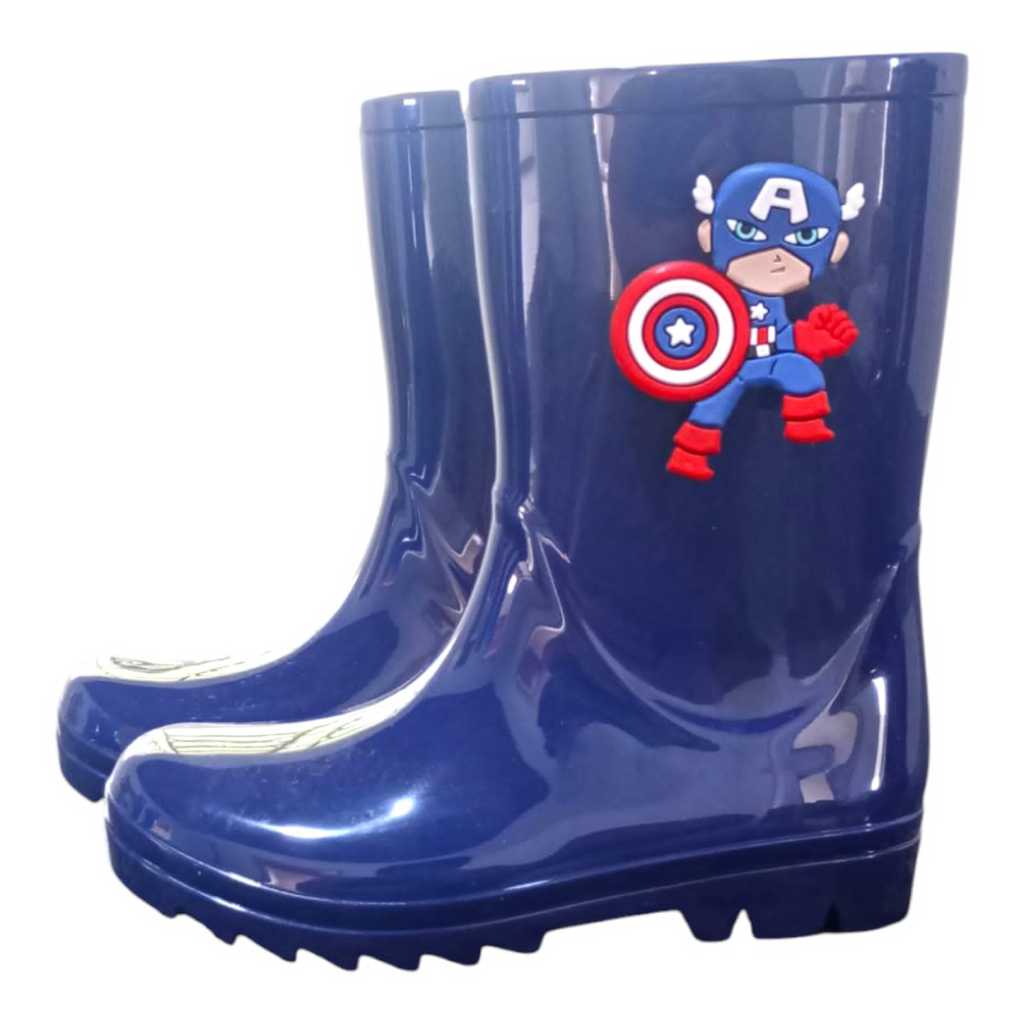 Galocha Cano Alto Bota de Chuva Capitão America Menino Infantil Juvenil Confortável Leve Impermeável Antiderrapante ELEG