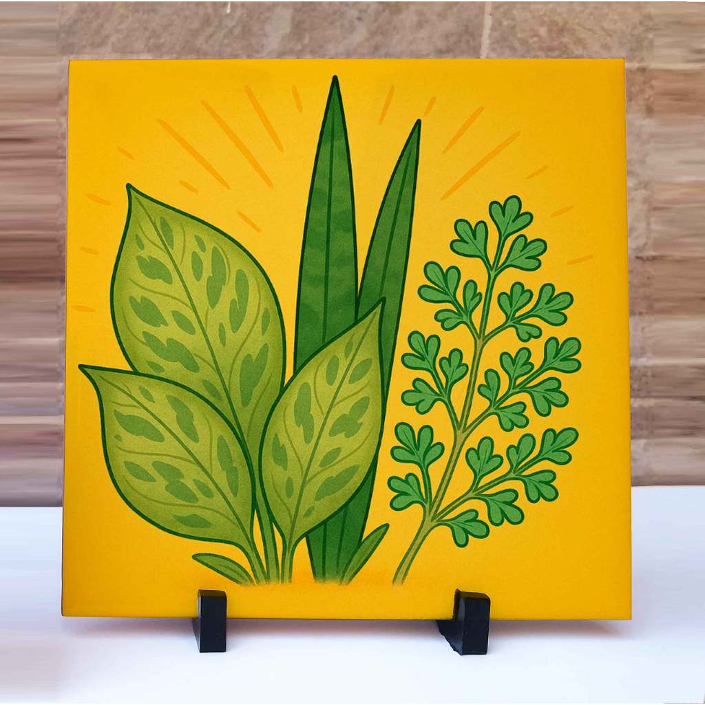 Azulejo Decorativo - Arranjo com Arruda, Espada de São Jorge e Comigo Ninguém Pode