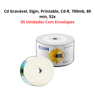 Cd Gravável, Elgin, Printable, Cd-R, 700mb, 80 min, 52x - 5 Unidades Com Envelopes em Oferta na Shopee