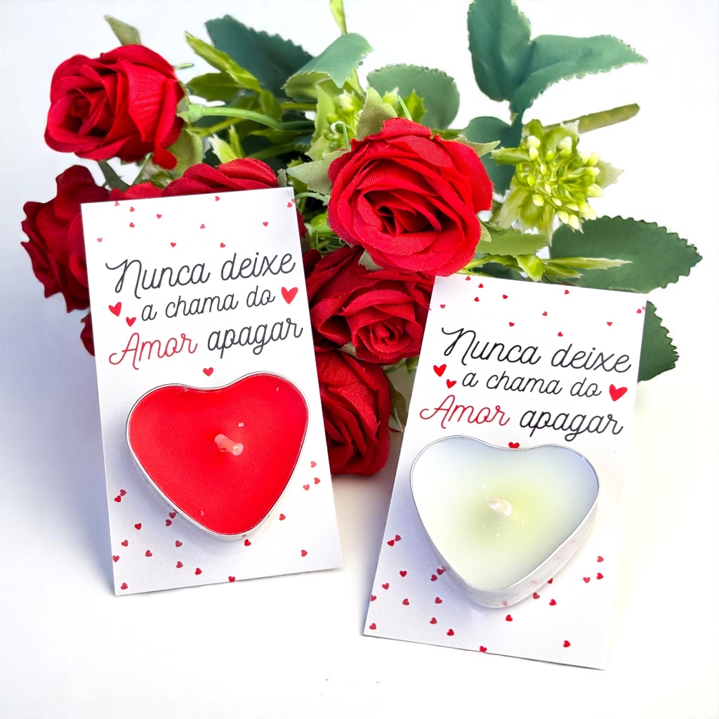 Kit Cartão + Vela Romântica para o Dia dos Namorados 10/30/50 unidades