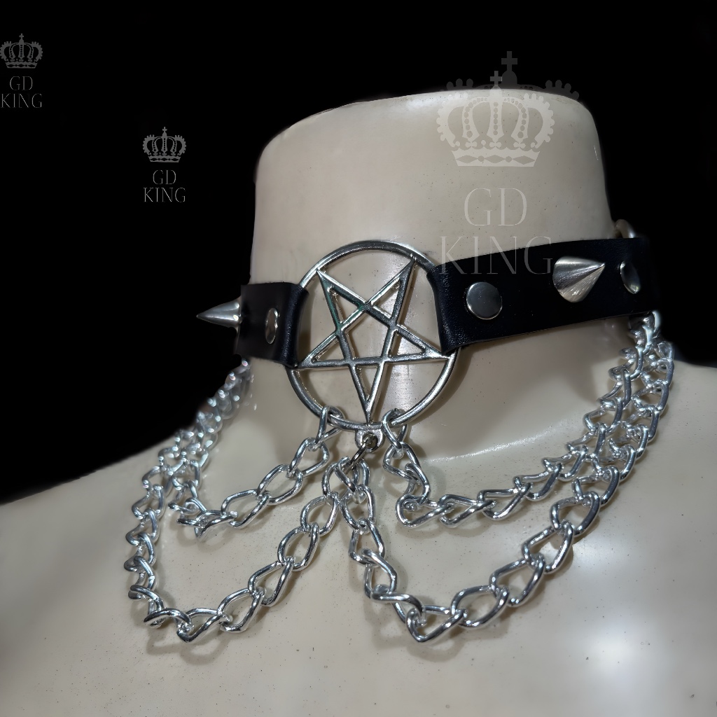 Choker Pentagrama Corrente Detalhes Punk Gótico Rock KPop em Oferta na Shopee