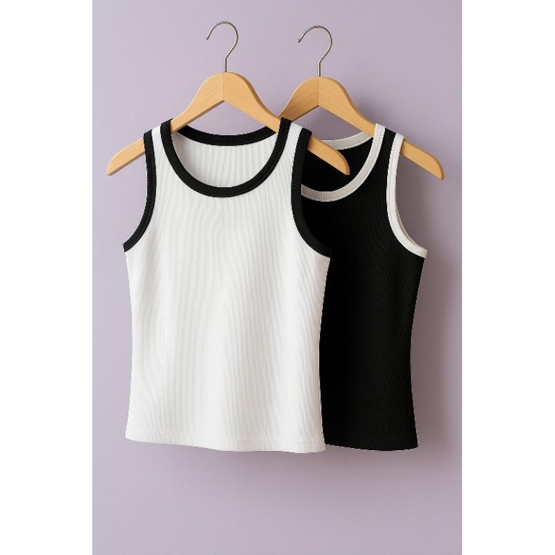 Kit Duas Regatas Feminina Canelada Algodão com Elastano Ribana Blusinha Básica Estilosa