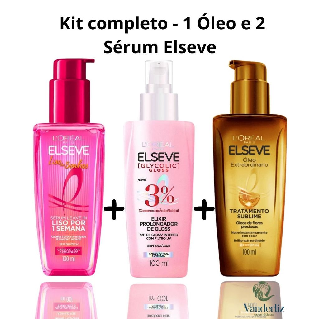 Kit 1 Óleo Extraordinário + 1 Sérum Glycolic Gloss + 1 Sérum Liso dos Sonhos Efeito Botox 100ml em Oferta na Shopee