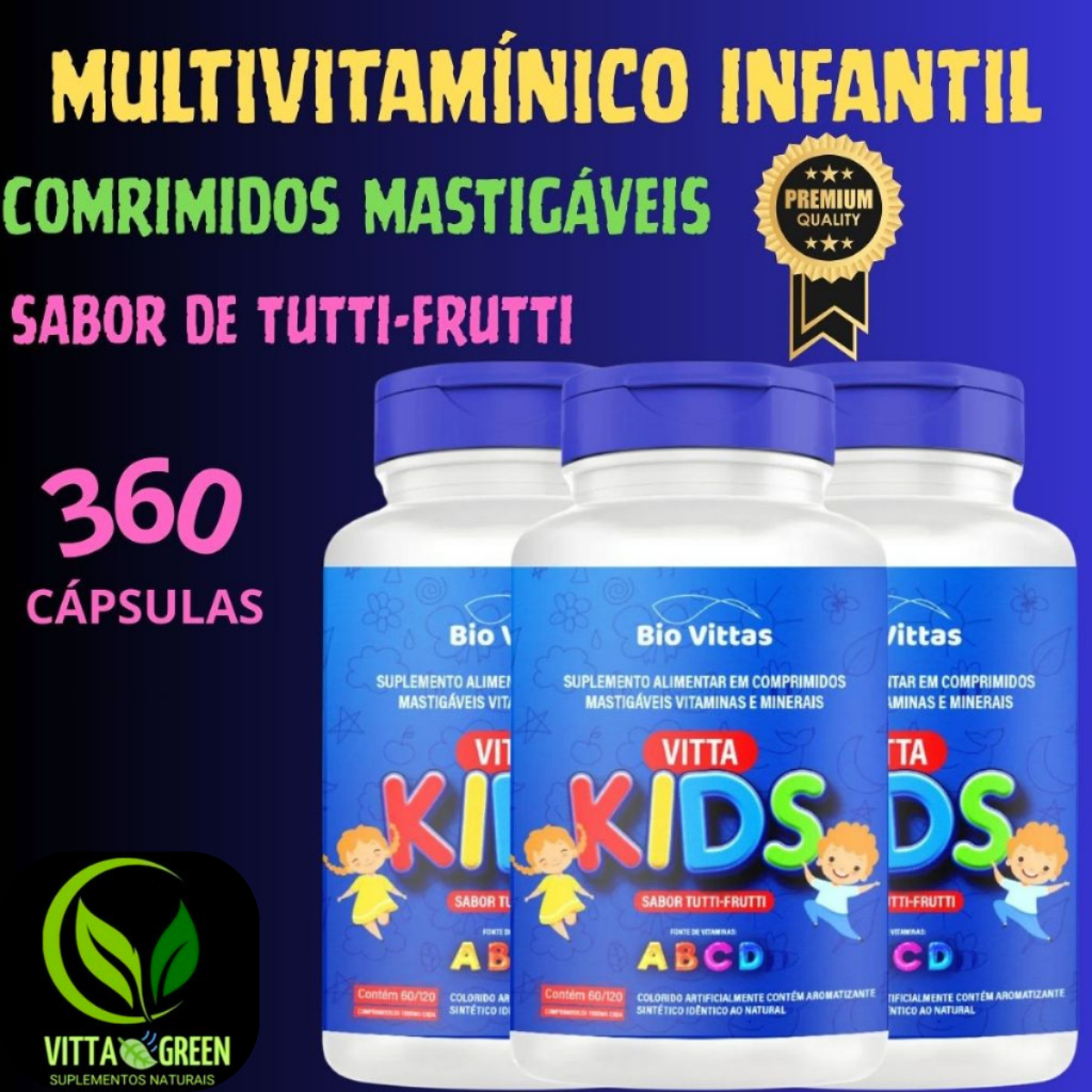 MULTIVITAMÍNICO INFANTIL - Mastigável Vitta Kids - Sabor Tutti Frutti - 120 COMP - BIO VITTAS