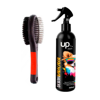 Kit Escova Dupla Rasqueadeira e Desembaraçador de Pêlos- Grooming Pet Eficiência  Escovação Total