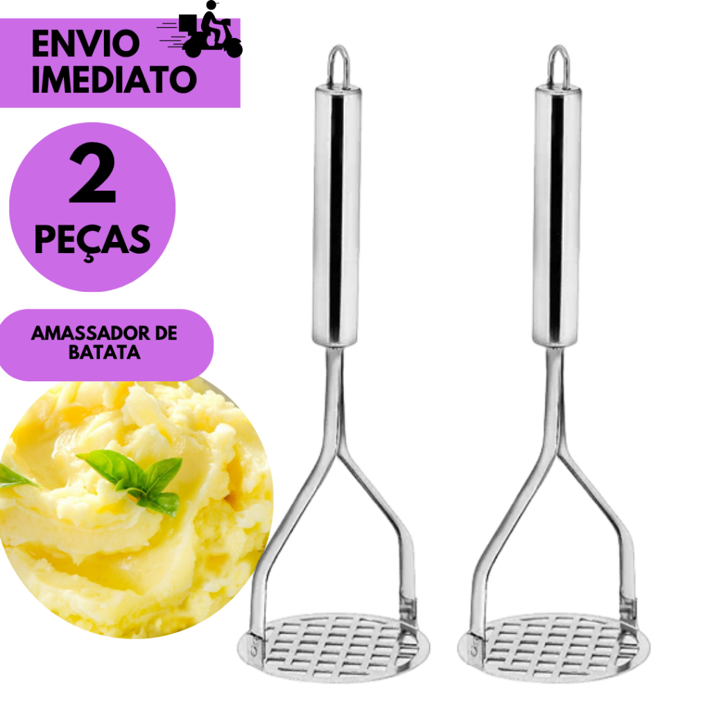 Kits 2 ou 1 Amassador de Batata Manual em Aço Inox Cozinha Prática e Funcional p/ Purê de Batata