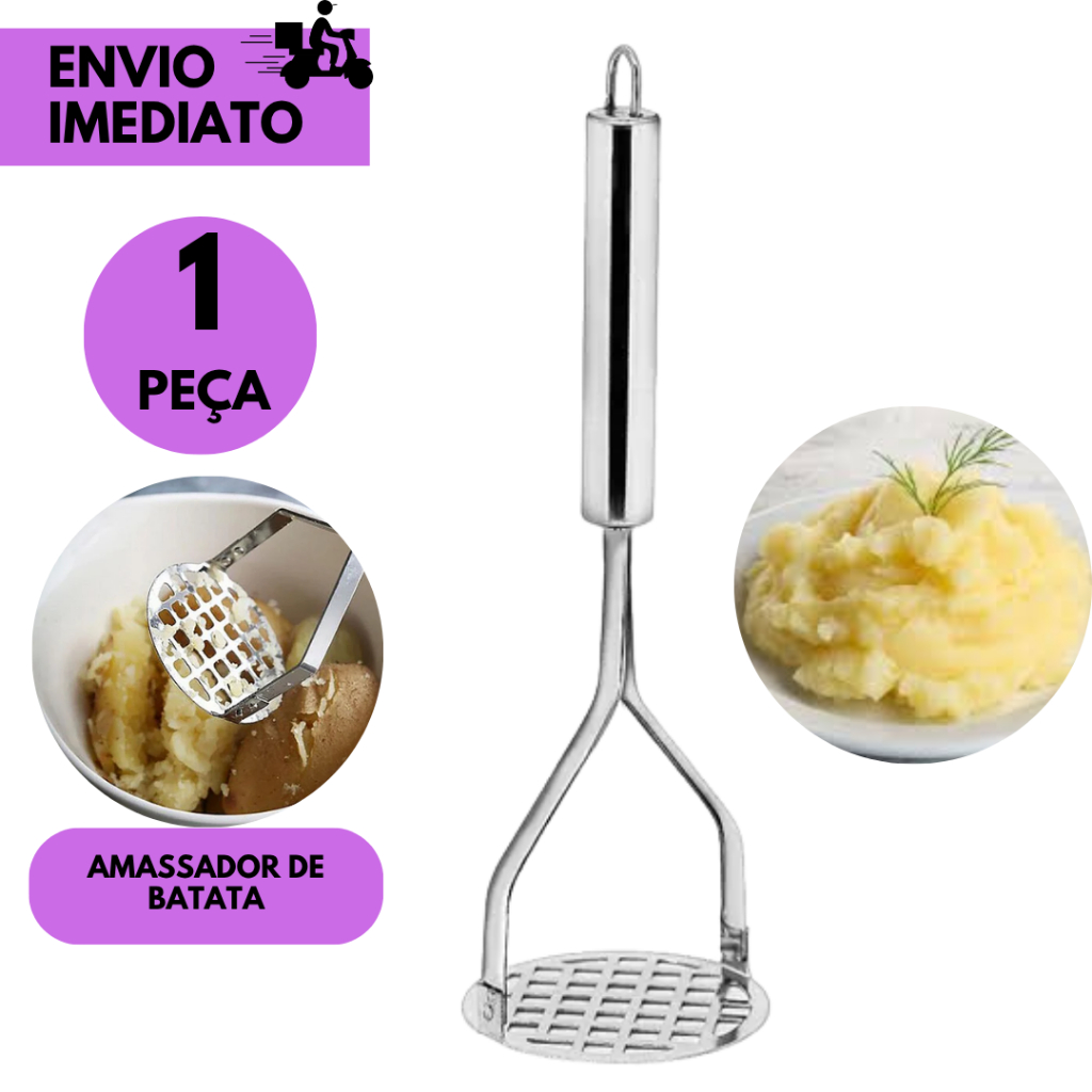 Amassador de Batata Manual em Aço Inox Cozinha Prática e Funcional p/ Purê de Batata , Legumes
