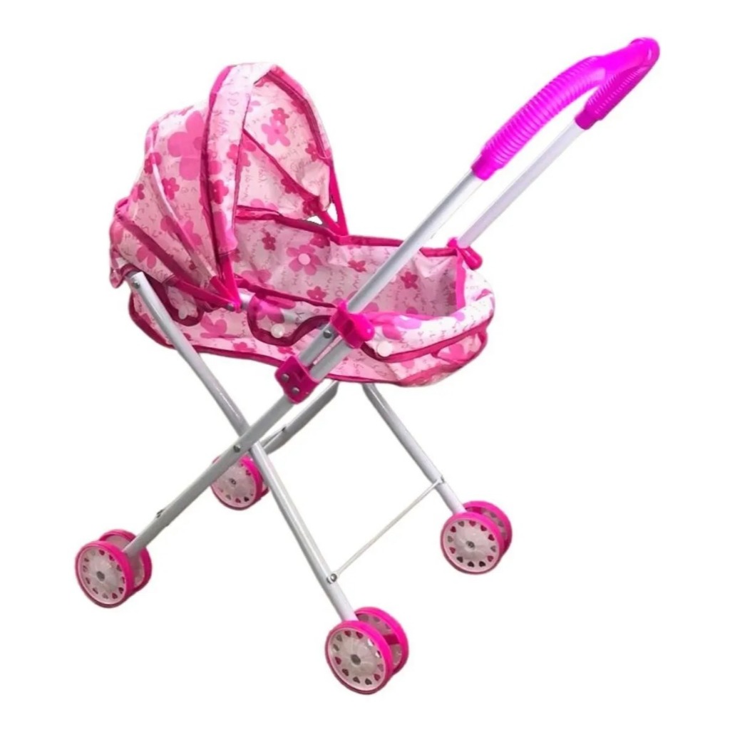 Carrinho de Boneca Bebê Infantil Dobrável Berço Menina Rosa Importway BW098