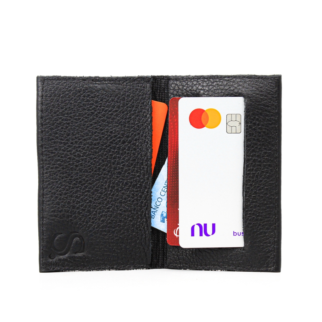 Carteira Masculina Porta Cartão Couro Legitimo Preto Pequena Fina Slim Documentos CNH Cedulas