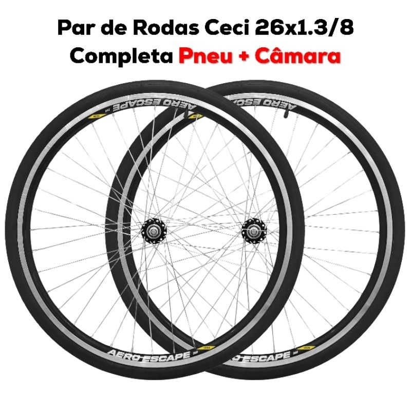 Par de Rodas Aero Caloi Ceci 26x1.3/8 Cubo Rolamentado Freio V-Brake Com Pneu + Câmara