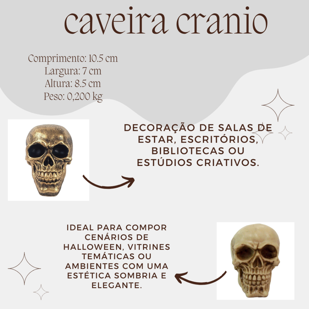 Crânio decoração Caveira Esqueleto De Resina Newton Tamanho médio